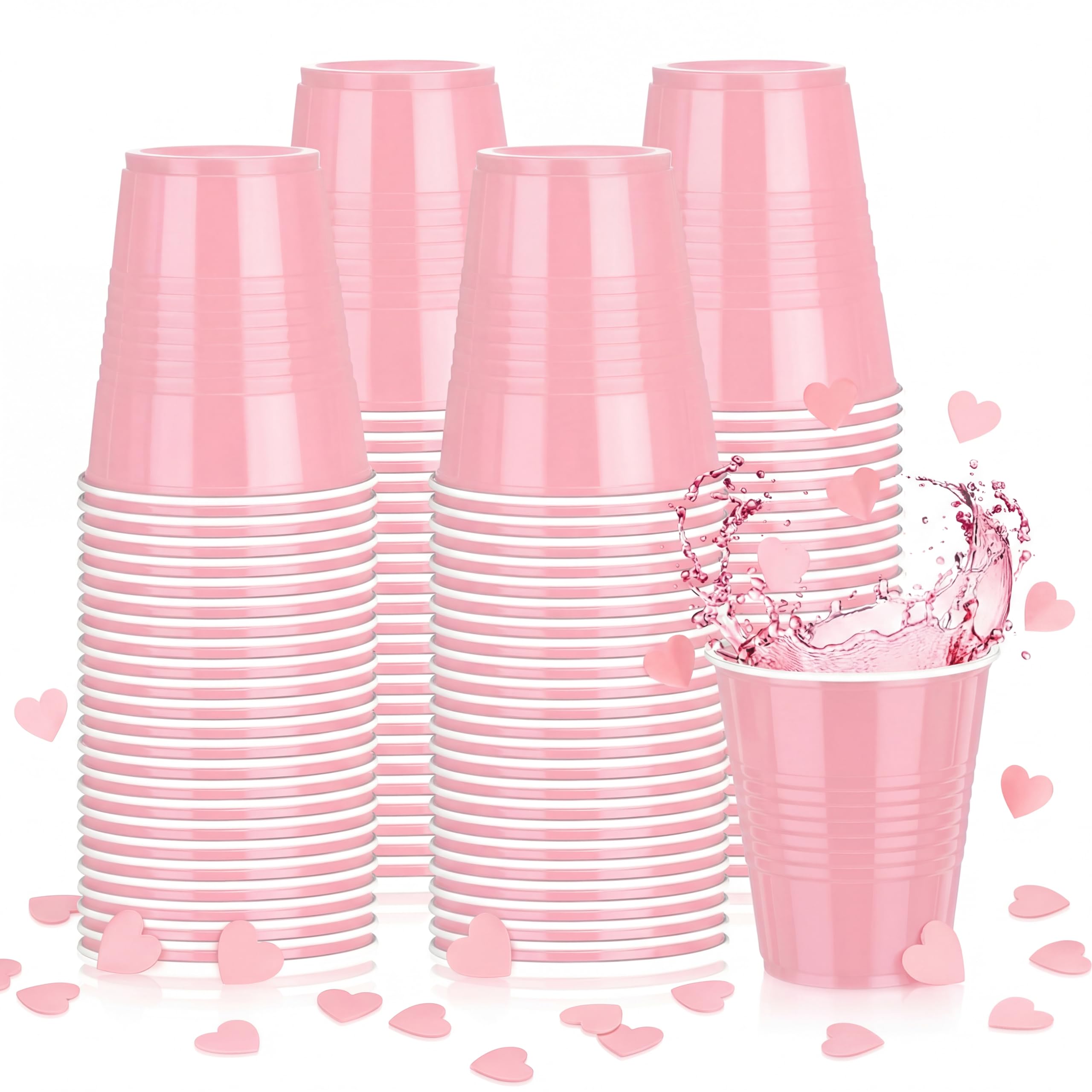 Pickmesh 50 Pack 12 oz Plastic Cups Valentine Disposable Cup Bulk for Valentine's Day Wedding Birthday Baby Shower New Year's Day Halloween and