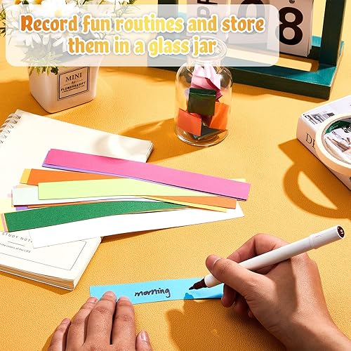 Miniatura 6 de Nezyo 240 hojas de tiras de cadena de papel brillante, papel de construcción de aproximadamente 46 pies de longitud total, 1 x 8 pulgadas, colores