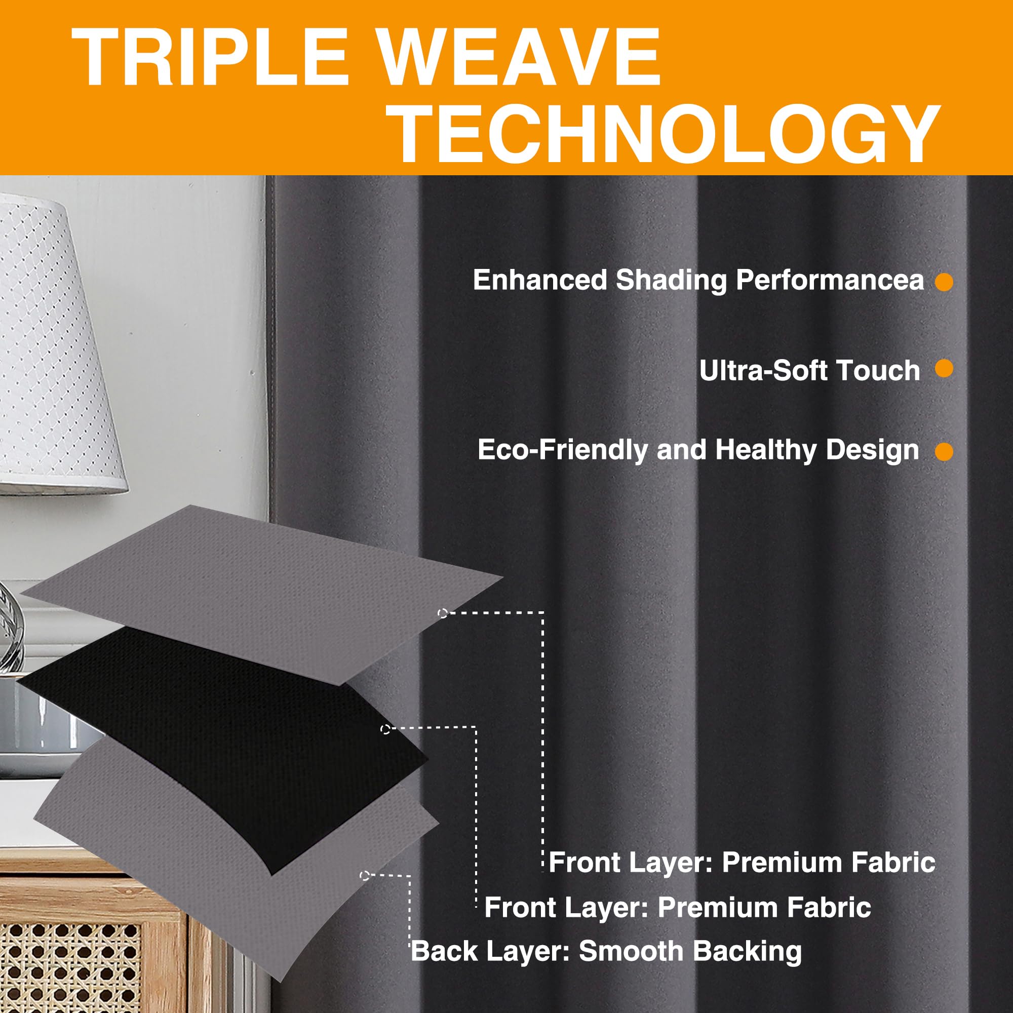 ZAOPAI Blackout Window Curtain Panels – Full Light Blocking Drapes with Thermal Black Liner, Perfect for Nurseries and Bedrooms gdark gray-42 W x 63