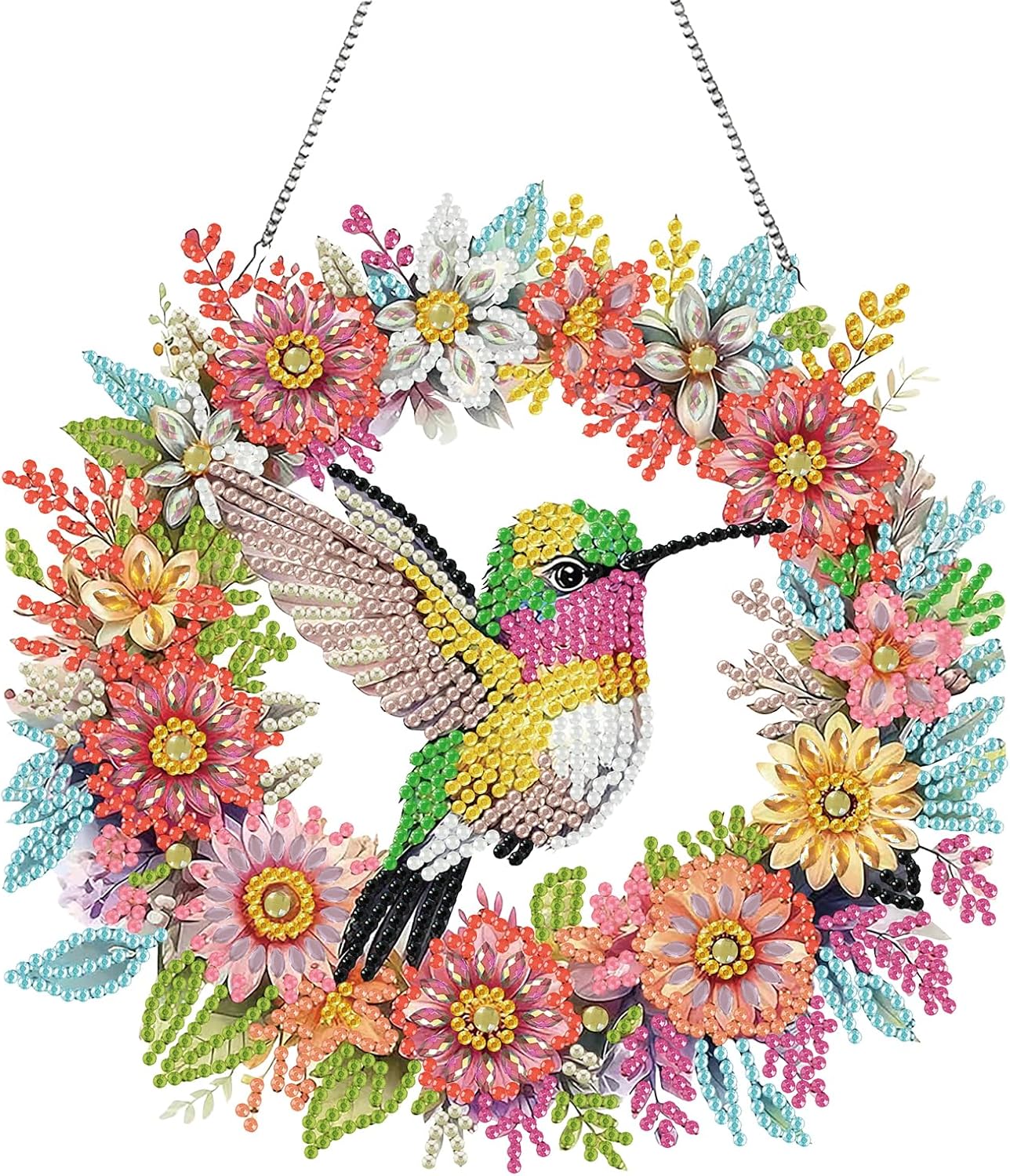 Hummingbird Hanging Diamond Art Kits for Adults, DIY Bird Floral Special Shaped Rhinestone Gem Craft Painting Ornament, Spring Bird Flower Acrylic Diamond Hanging Pendants Kits for Home Decor