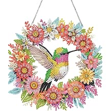 Hummingbird Hanging Diamond Art Kits for Adults, DIY Bird Floral Special Shaped Rhinestone Gem Craft Painting Ornament, Spring Bird Flower Acrylic Diamond Hanging Pendants Kits for Home Decor