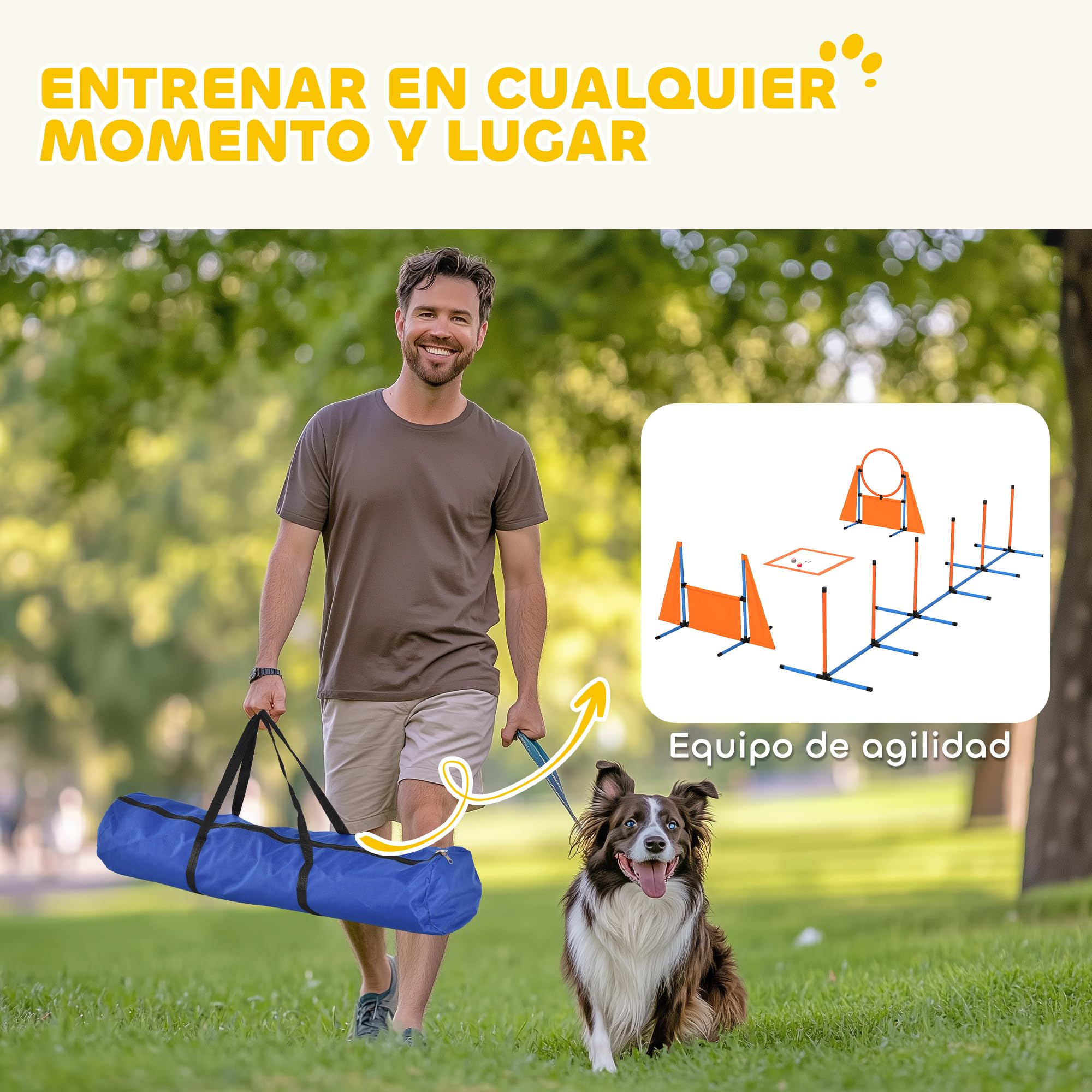 PawHut Set de Entrenamiento de Agilidad para Perros de 6 Piezas, Juego de Agilidad para Perros con Piquetes para Slalom, Valla, Zona de Reposo, Pelotas, Anillo de Salto, Naranja