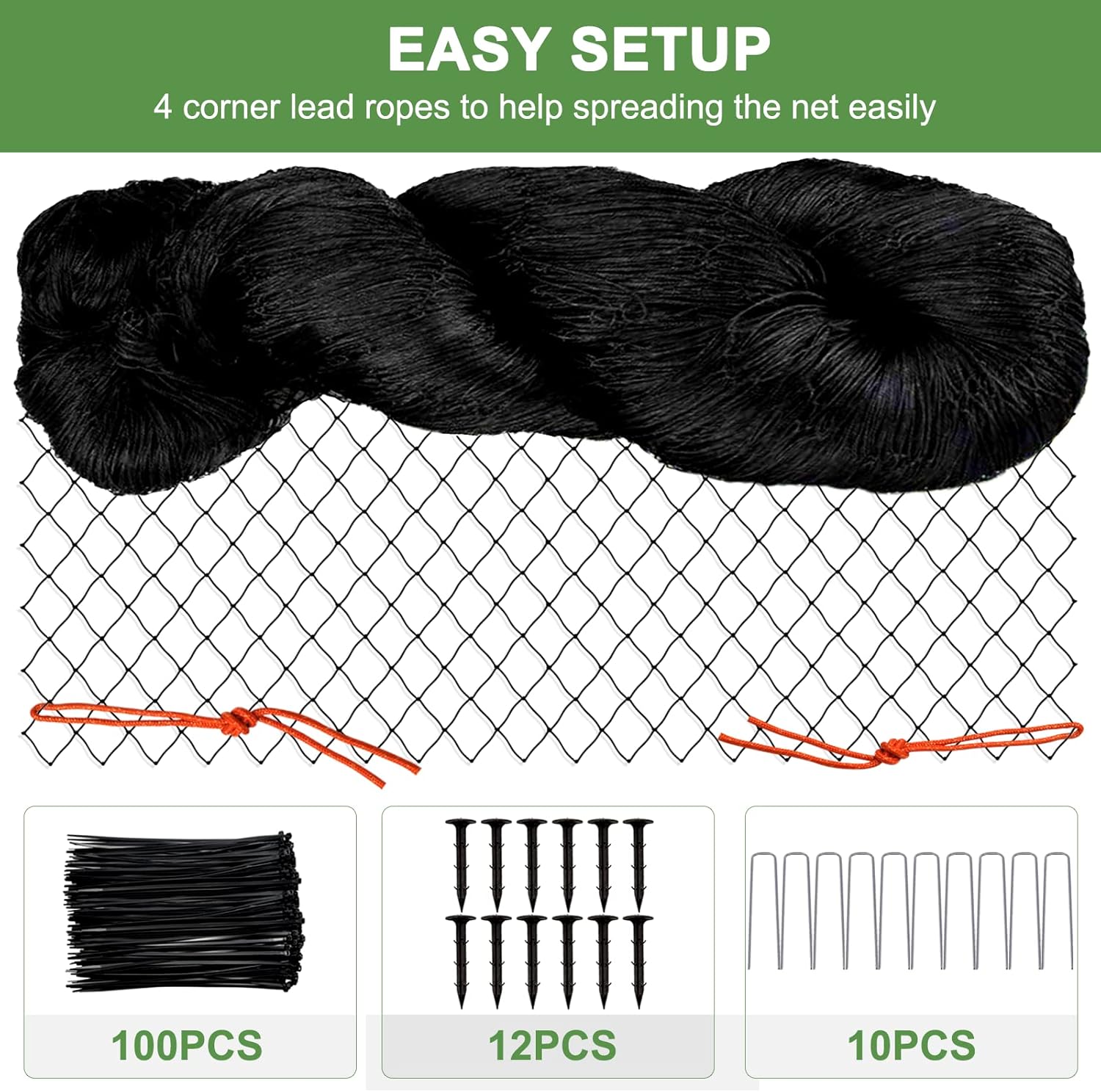 Bird Netting - 25'x100' Heavy Duty Nylon Net with 2' Mesh for Garden Protection, Chicken Coop, Fruit Tree, Orchard