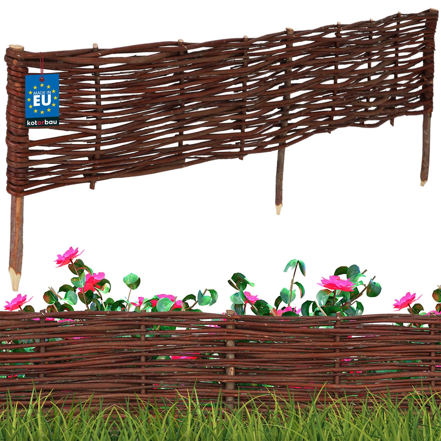 KOTARBAU® Beetbegrenzung Weidenzaun 120 x 20 cm Zaun Beeteinfassung Beet Beetumrandung Steckzaun Rasenkante Weide Beeteinfassung Gartenzaun Zum Stecken Flexible Weidengeflecht