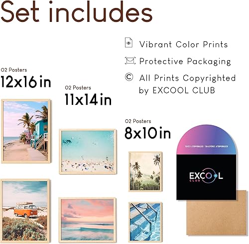 Miniatura 2 de EXCOOL CLUB Impresiones artísticas para pared de playa, póster de playa de 12 x 16 pulgadas para estética de habitación, decoración de habitación de