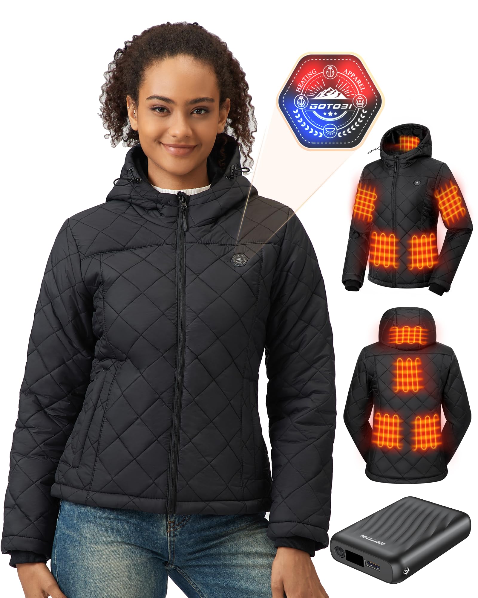 Veste Chauffante Femme Avec Batterie Incluse De 18400 Mah 12v, 8 Zones De Chauffage,Manteau Chauffant Femme Avec 3 Niveaux De Tempé pour activités en plein air