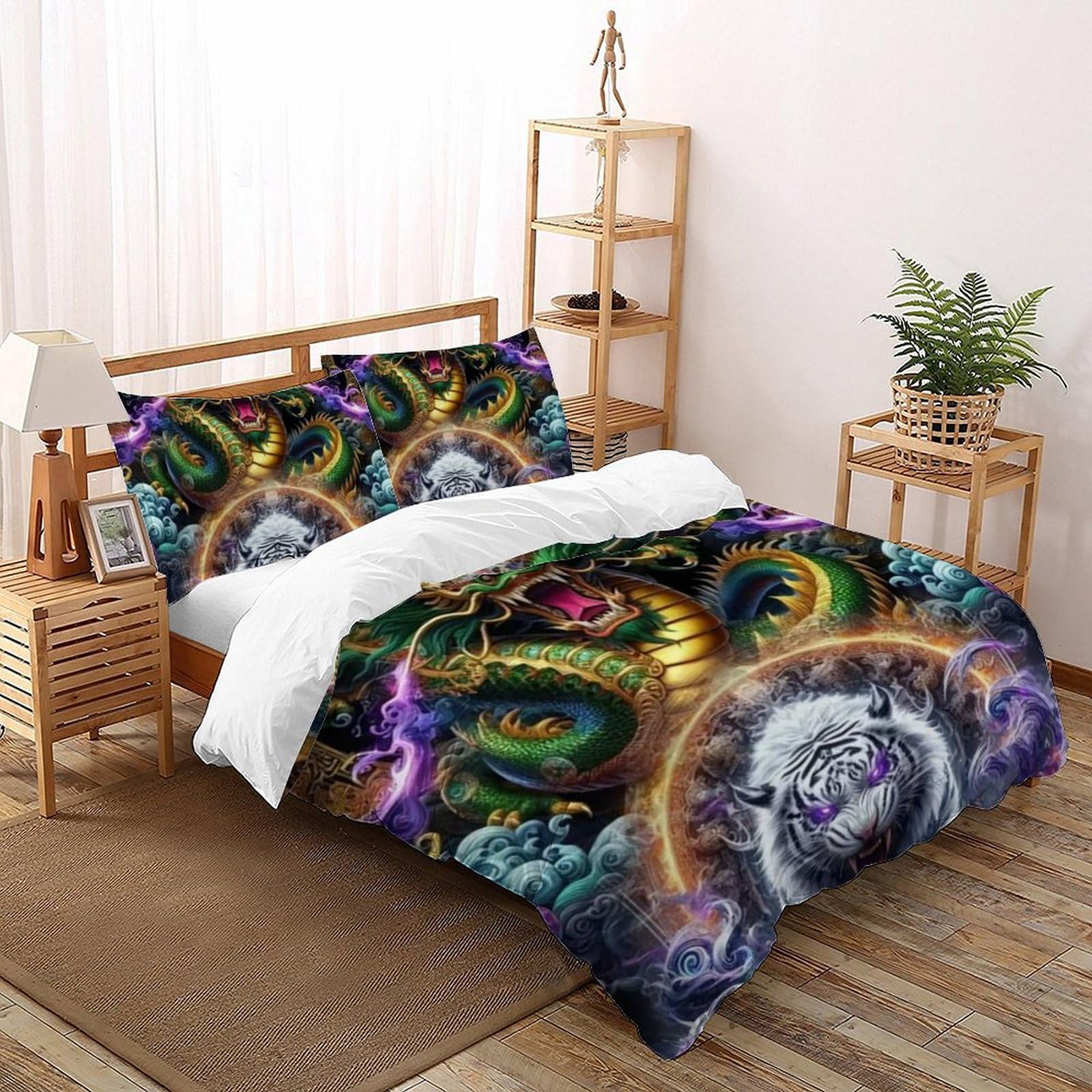 Housse de couette tigre blanc avec fermeture éclair 200x200cm microfibre 3D