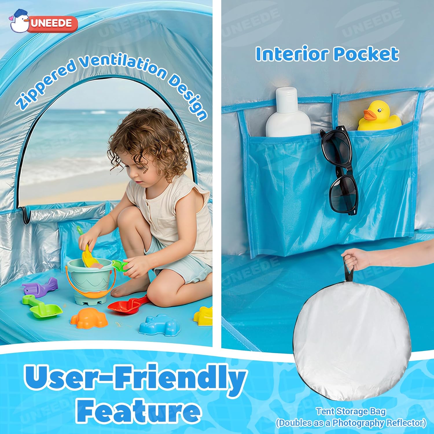 Baby Beach Tent Pop Up Baby Tent with UV Protection - Portable Infant Shade Canopy, Must-Have Beach Baby Essentials (Blue, 32.7" x 28.5" x 30.7")