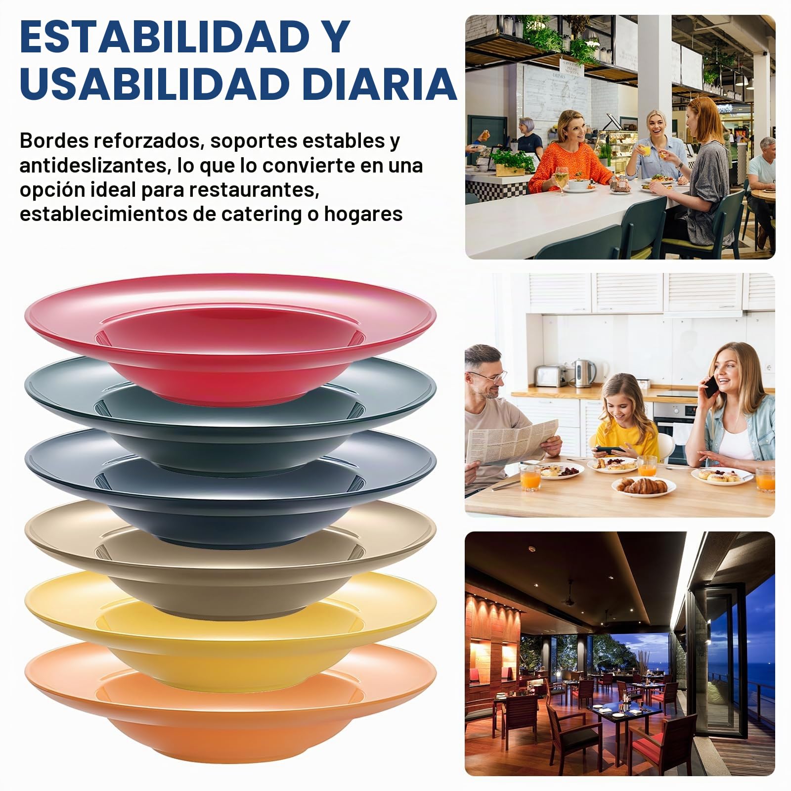Juego de 6 platos hondos de pasta, platos hondos, platos hondos, reutilizables, platos profundos, para pasta, ensaladas, filetes, microondas y lavavajillas – 4,5 x 23 cm