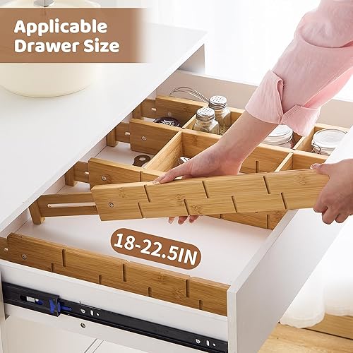 Miniatura 2 de Separadores de cajones de bambú con insertos, organizador de cajones de cocina, ajustable, expandible, paquete de 8 organizadores para cocina,