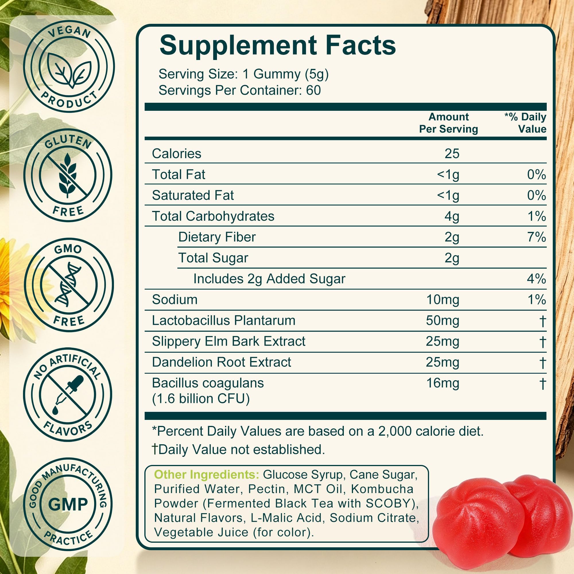Probiotic Kombucha Gummies for Bloating, Digestive & Gut Health, 60 Gummies — Amazon image 5