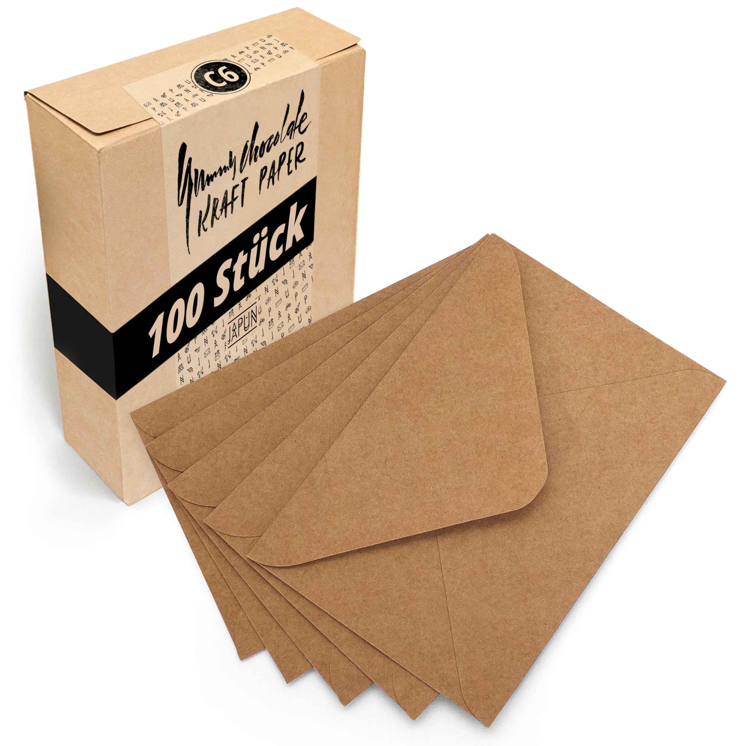 Japun - sobres (100 piezas) de papel kraft vintage marrón, sobre sin ventana - DIN C6-162 x 114 mm
