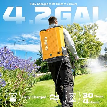 Battery Backpack Sprayer Compatible with Dewalt 20V Battery (Tool Only) 4.2 Gallon with Auto Mixer, 0100PSI Adj, Leak-Proof Metal Telescopic Wand 42, 6 Nozzles, Ergonomic Strap Ecarke Garden Sprayer