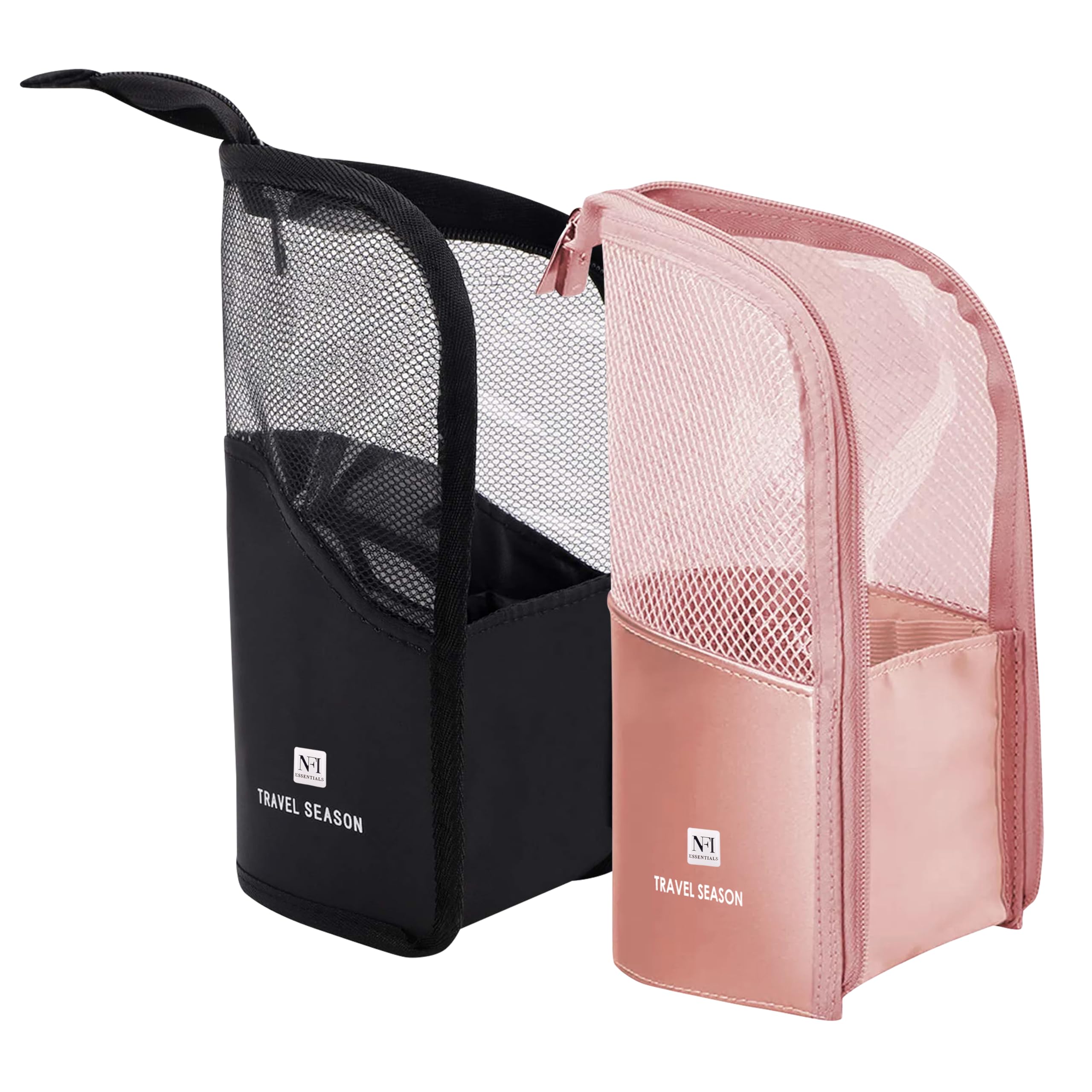 NFI essentials PVC Pack of 2 Makeup Brush Organizer Bag for Women, Portable Makeup Brush Holder Travel Makeup Brush Case Standing Zipper Waterproof Cosmetic Brush Pouch-image-6