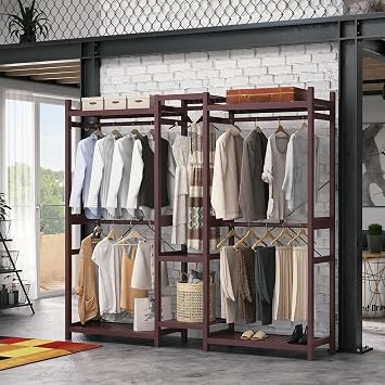 Homykic Bamboo 6-Tier Bookshelf and Closet System Bundle, Espresso
