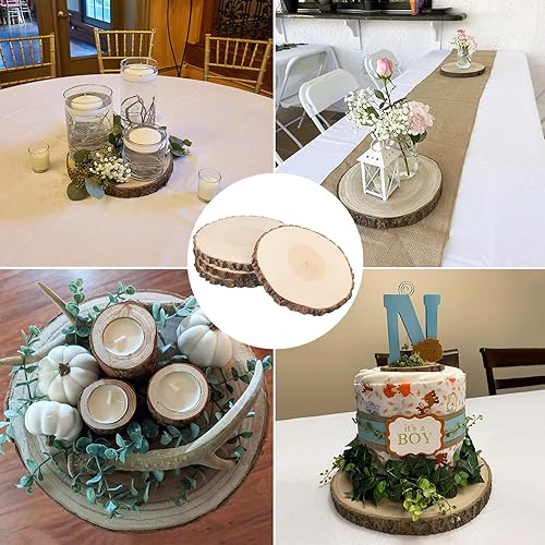 Miniatura 7 de 4 piezas de rebanadas de madera natural de 8 a 9 pulgadas, círculos de madera de Paulownia sin terminar con cortezas para posavasos, manualidades,