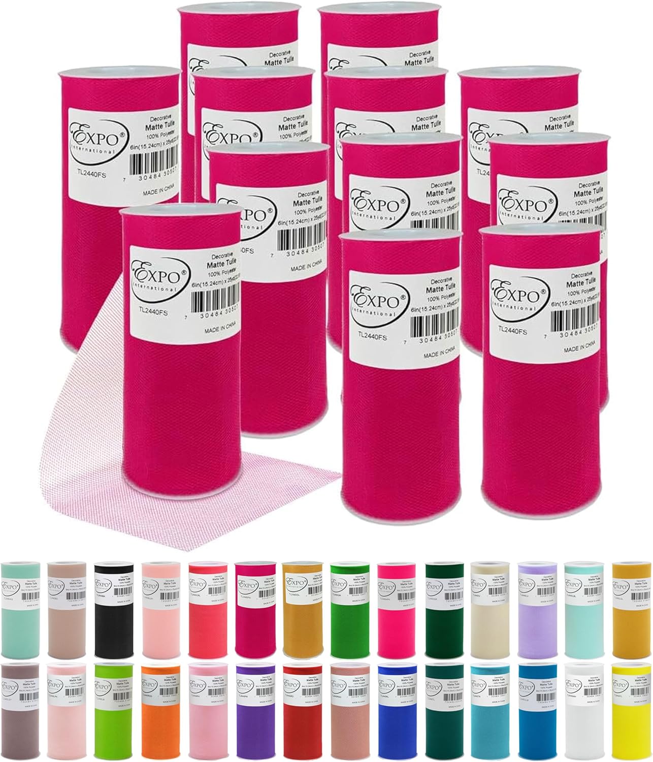 Expo International Decorative Matte Tulle, Lightweight Polyester Tulle Fabric for Tutus, Costumes, and Party Decorations, Washable, Easy-to-Use, 6 Inch x 25 Yards, Lavender, Pack of 12