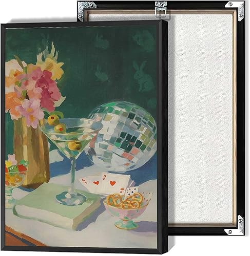 Pósteres de bola de discoteca de Martini, decoración retro de bar, impresiones vibrantes de arte retro, arte de pared para el hogar, dormitorio,