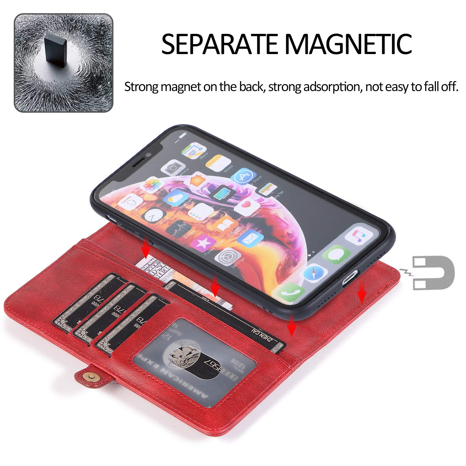 Pelle Cover per iPhone XR Custodia Portafoglio in Pelle Custodia con Slot per Schede Supporto Chiusura Magnetica Cover Antiurto Protettiva TPU Silicone Case Flip Wallet,Nero