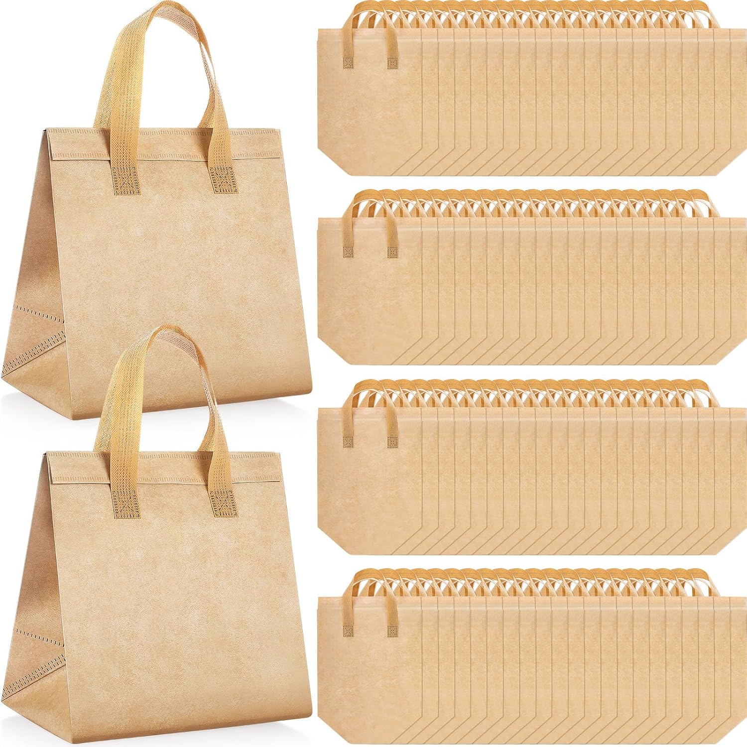 Kacctyen 100 Pcs Insulated Take Out Bags Bulk 9.5 x 6 x 9.5 in Thermal Insulation Food Bag for Coffee, Milk Tea, Hot Cold Food, Delivery Cooler Bag for Catering Restaurant Grocery Picnic (Kraft Color)