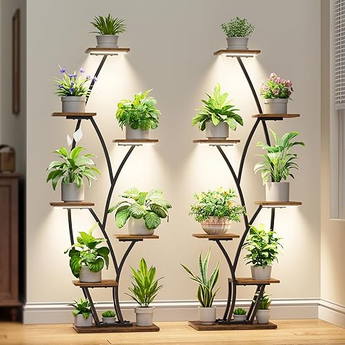Soporte para plantas de interior con luces de crecimiento, estante alto iluminado para plantas de interior, 61 pulgadas, 7 niveles grandes para