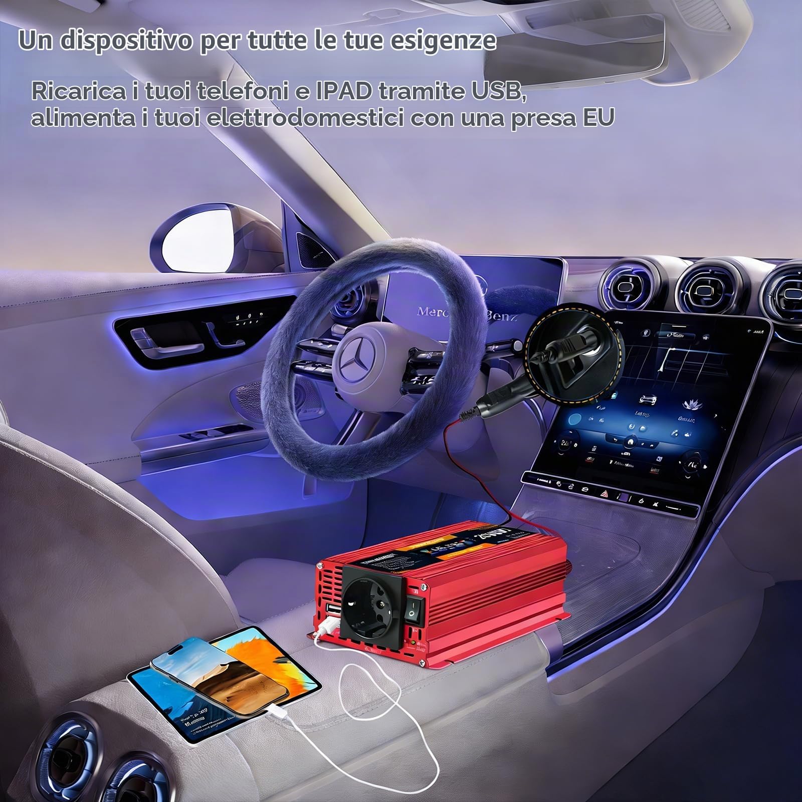 Power inverter 12V 220V 850W /2000W convertitore di tensione con display LCD 2 USB