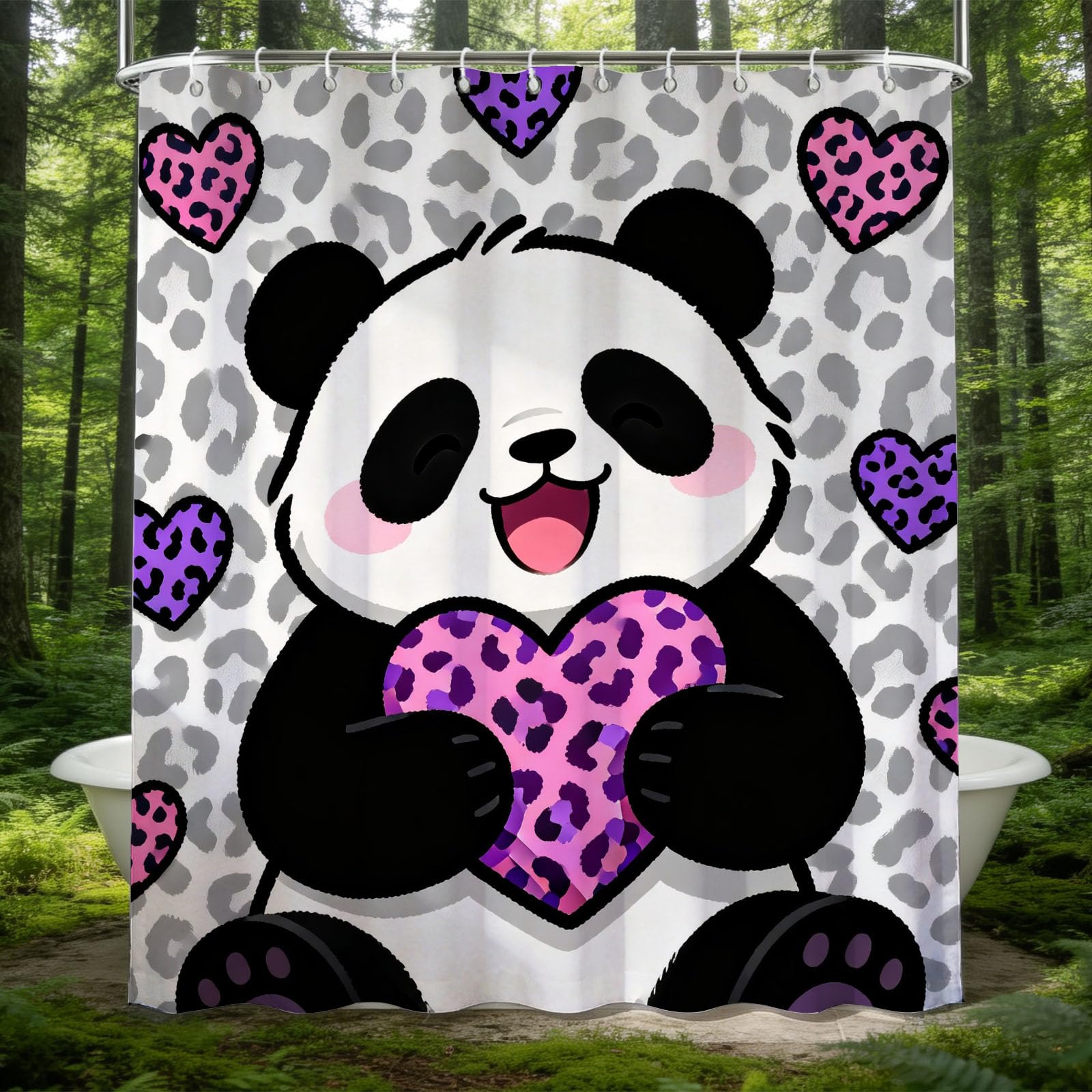 Hongduo 3D Cartoon Panda Shower Curtain for Stalls Bathtubs Cartoon Bathroom Decor Shower Curtain Set Polyester Fabric Waterproof 180x200cm/71X79 Inch with Hooks