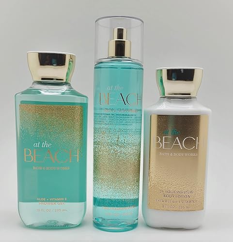 Bath & Body Works - At the Beach - 3 pc Trio Bundle - Shower Gel, Fine Fragrance Mist and 24-Hour Moisture Body Lotion -2020, Full Size