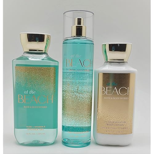 Bath & Body Works - At the Beach - 3 pc Trio Bundle - Shower Gel, Fine Fragrance Mist and 24-Hour Moisture Body Lotion -2020, Full Size