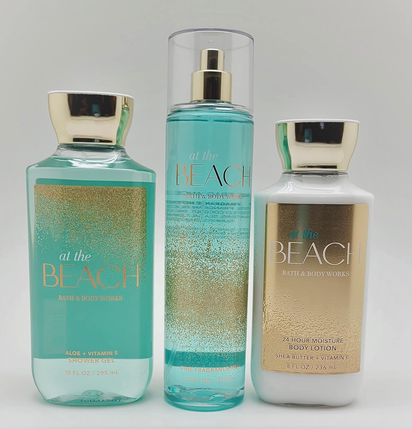 Bath & Body Works - At the Beach - 3 pc Trio Bundle - Shower Gel, Fine Fragrance Mist and 24-Hour Moisture Body Lotion -2020, Full Size