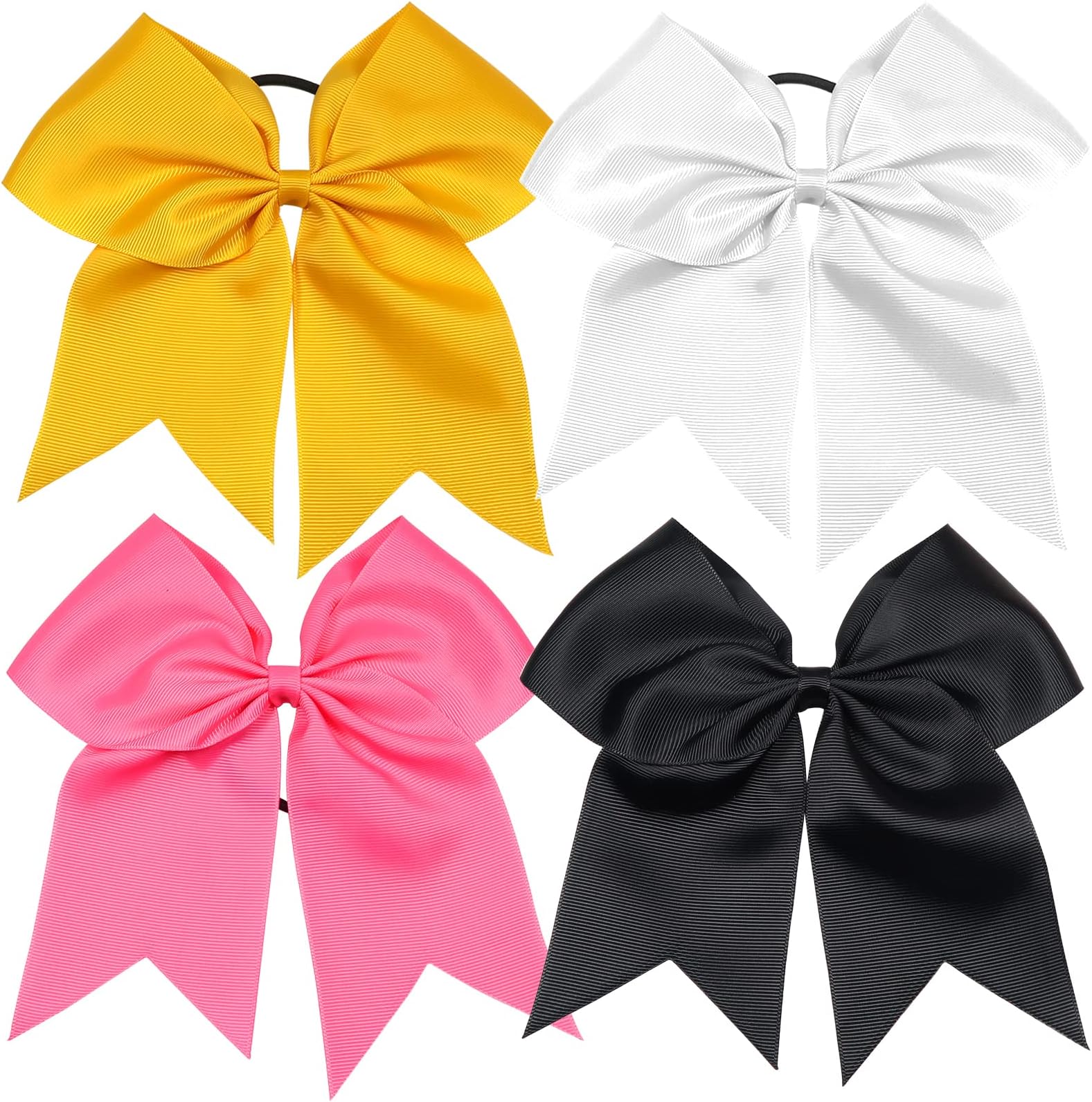 4pcs 8" Large Cheer Bows Elastic Hair Tie Bands Grosgrain Ribbon Ponytail Holder Black White Pink Yellow for Teen Girls Softball Cheerleader