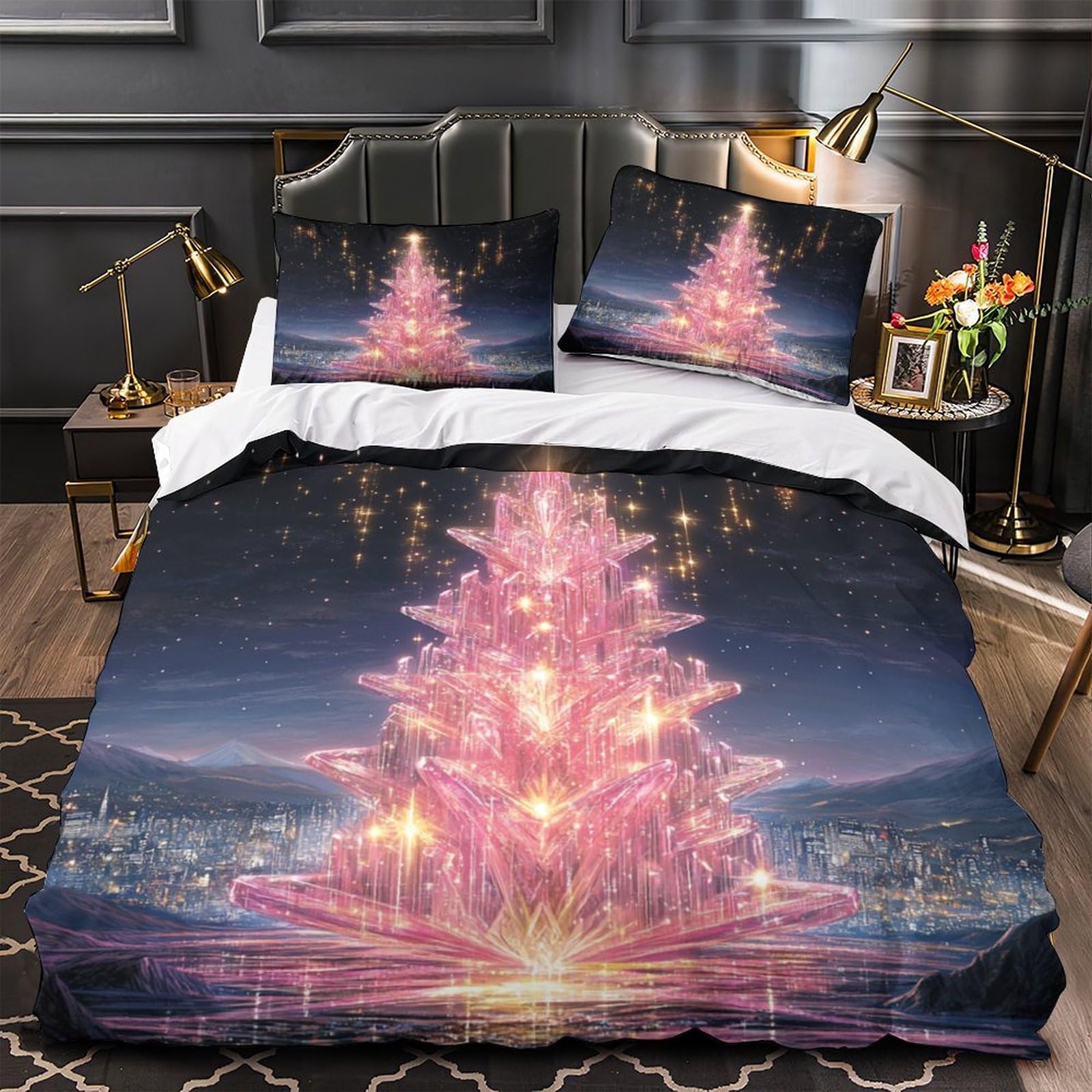 Housse de couette Noël 3D 220x240 cm en microfibre avec 2 taies d'oreiller