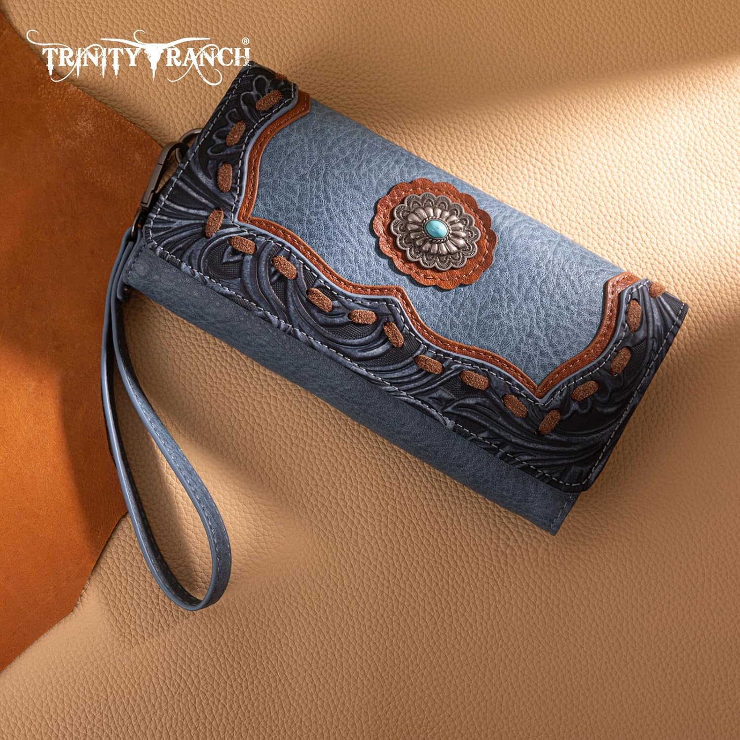 Trinity Ranch Wristlet Wallets for Women Western Wristlet Purse with Detachable Floral Tooled Concho Collection - Image 6
