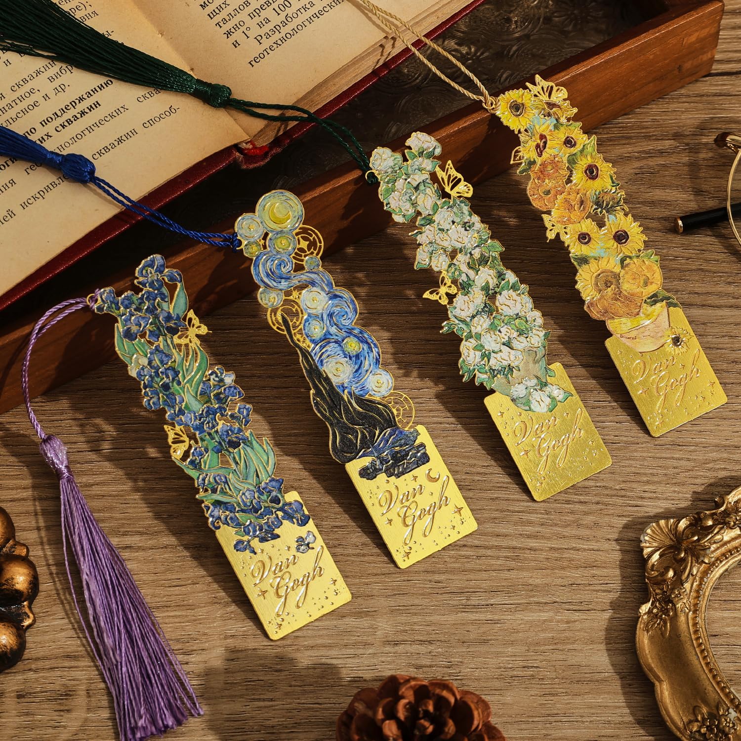 Amazon.com: 4 Pieces Bookmarks with Tassel, Golden Hollow Metal