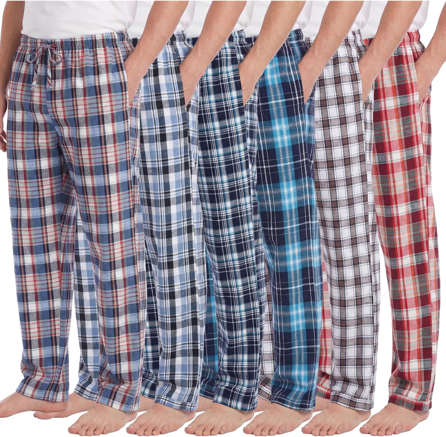 Chicingyou 6 Pack Mens Pajama Pants Ultra Lightweight Plaid Bottoms Sleep Pant Cotton Sleepwear with Pocket Drawstring