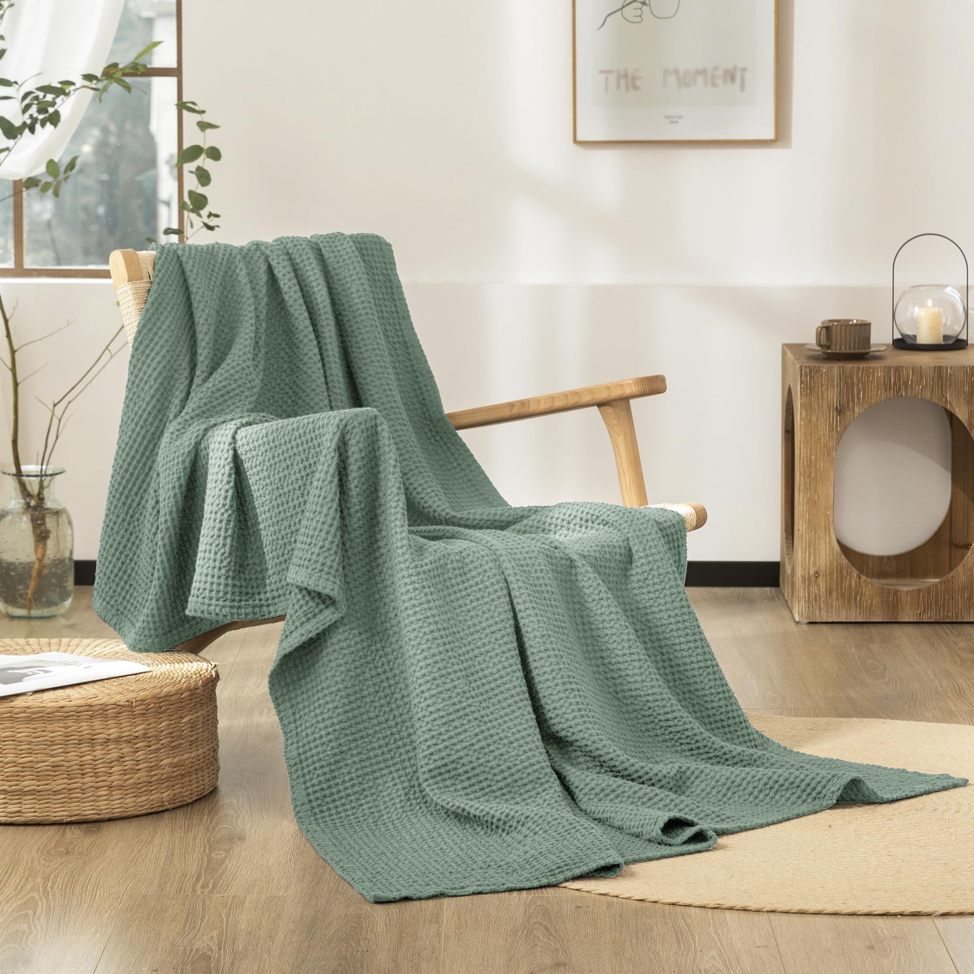 CHUFFED - Manta 100% algodón tejido gofre, 220x240cm, suave, ligera, cobija de arrullo para todas las estaciones, capa perfecta para sofá, cama y sillón, elegante decoración del hogar, tamaño Queen