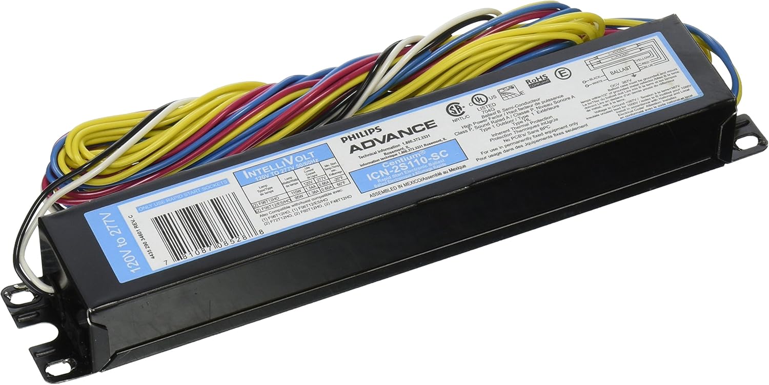 PHILIPS Fluorescent Light Ballast, 110W, 120-277V, 2 Lights, T12, Black, Indoor, CSA Listed