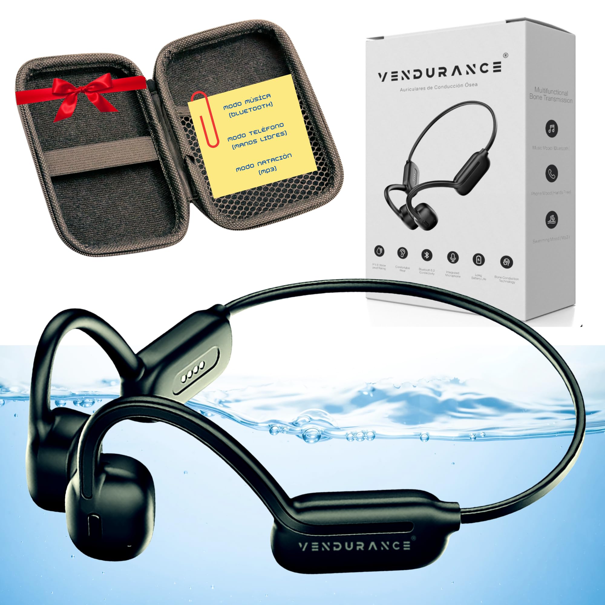 Auriculares transmisión ósea 3 Modos: MÚSICA/TELÉFONO/NATACIÓN, Auriculares mp3 Incorporado, Auricular oseo, Cascos oseos, Cascos conduccion osea, mp3 acuaticos para Natacion