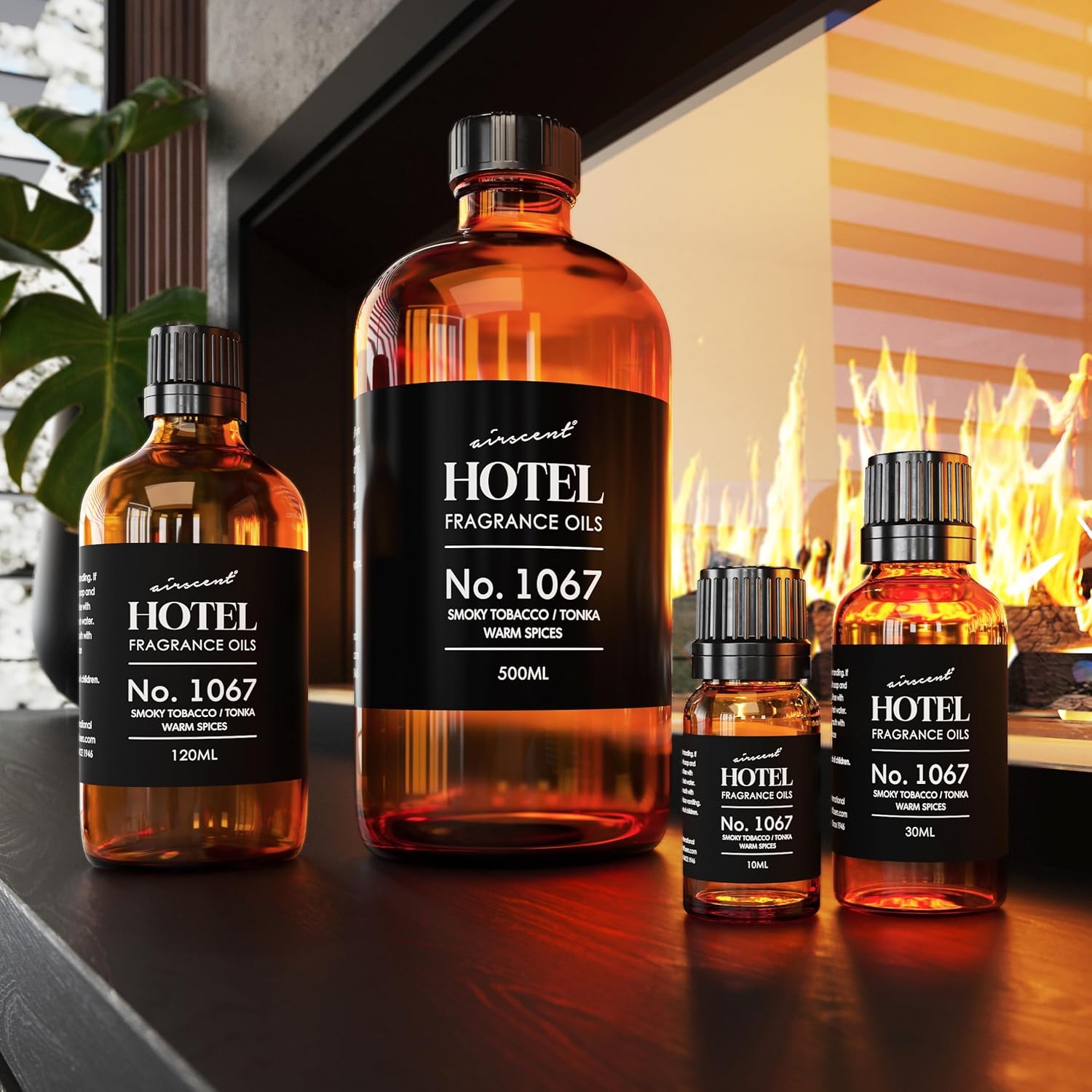 AirScent Hotel Diffuser Oil No. 1067 - Smoky Tobacco Tonka Warm Spices - Premium Fragrance Oil for Ultrasonic and Waterless Diffusers and Crafting - 500 mL, 16.9 fl oz Glass Bottle