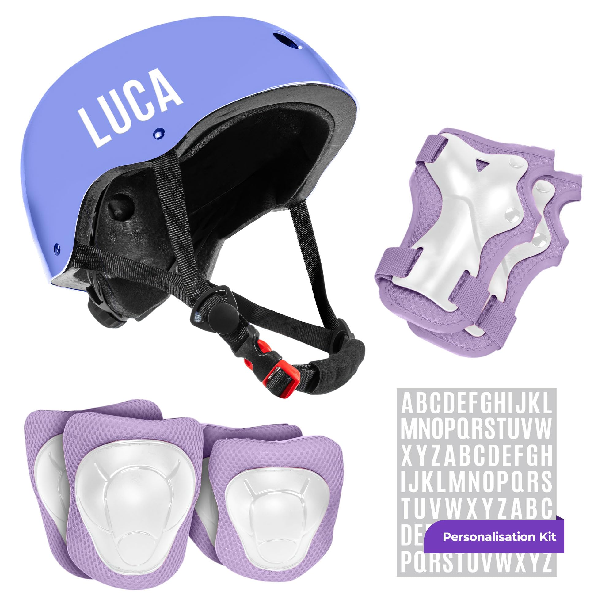 Niftii Kids Helmet with Pads and Personalisation Kit - Adjustable Multi-Sport Complete Safety Gear for Cycling, Skateboarding & Scooting, Ideal for Boys & Girls Ages 3-15, Purple Bike Helmet Set — image 1