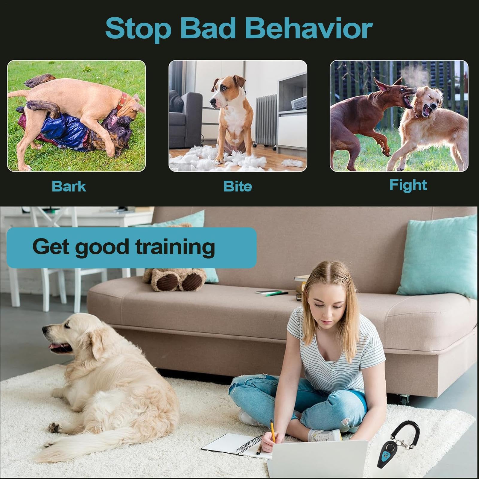 Clicker Per Addestramento Cani | 2 in 1 Clicker per uccelli e fischietto per addestramento,Comportamentale Con Cinturino Da Polso, Dispositivo Silenzioso Per Il Richiamo, Fischietto Per Piccoli