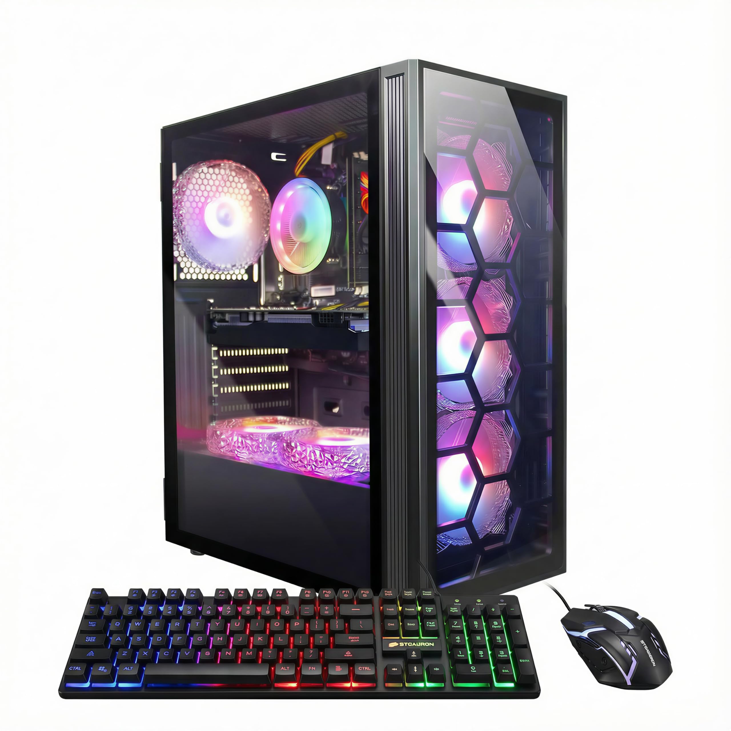 STGAubron RGB Desktop PC Computer, AMD Ryzen 5 3400G up to 4.2GHz, 16G DDR4, 512G SSD, WiFi 6 & BT 5.2, RGB Fan x6, Windows 11 Home