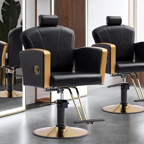 Miniatura 9 de KIGOTY Silla de peluquero, silla de salón para estilista, silla reclinable con bomba hidráulica, sillas giratorias de 360 grados con reposapiés y