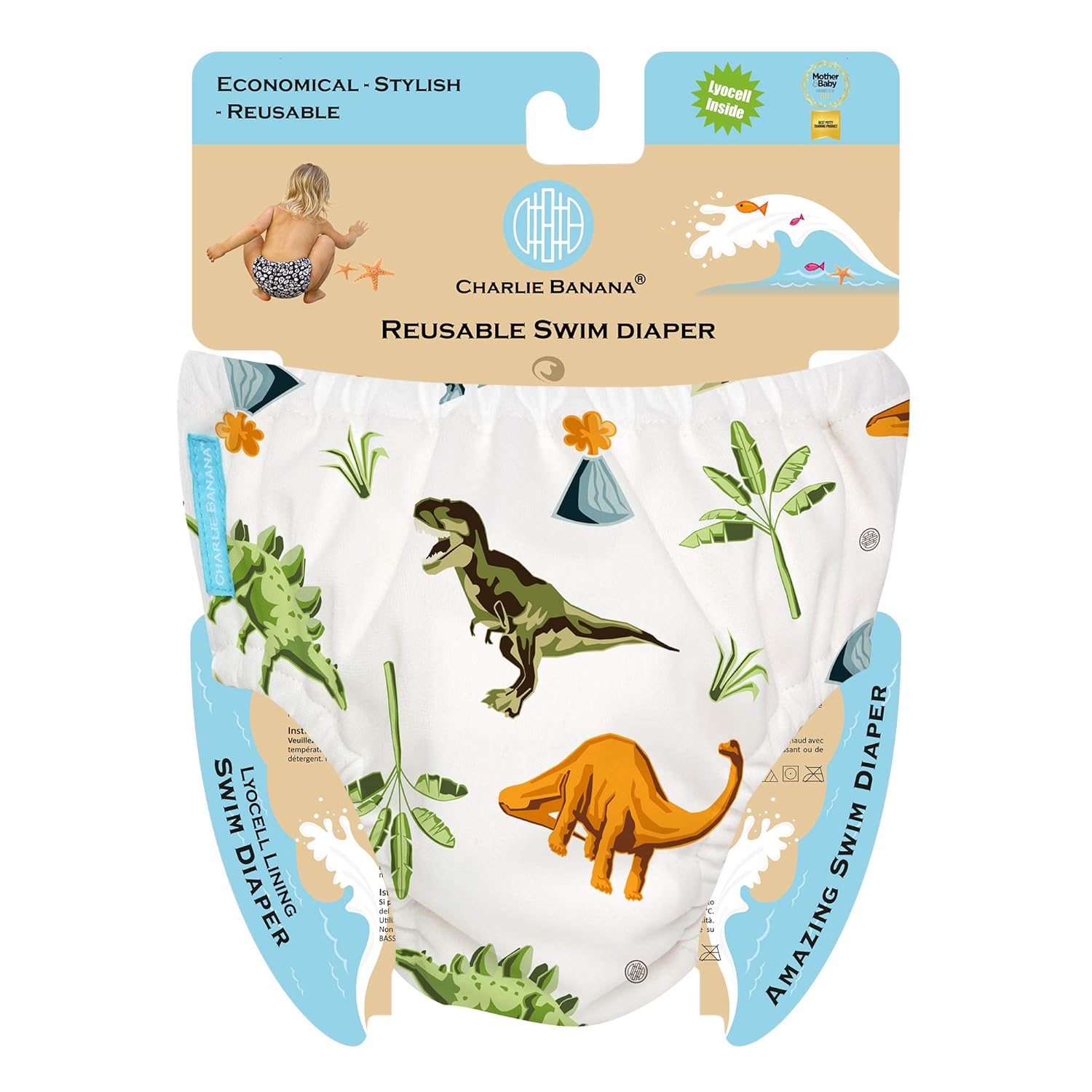 Charlie Banana Baby Reusable and Washable Swim Diaper for Boys or Girls, Dinosaurs, X-Large : Clothing, Shoes & Jewelry