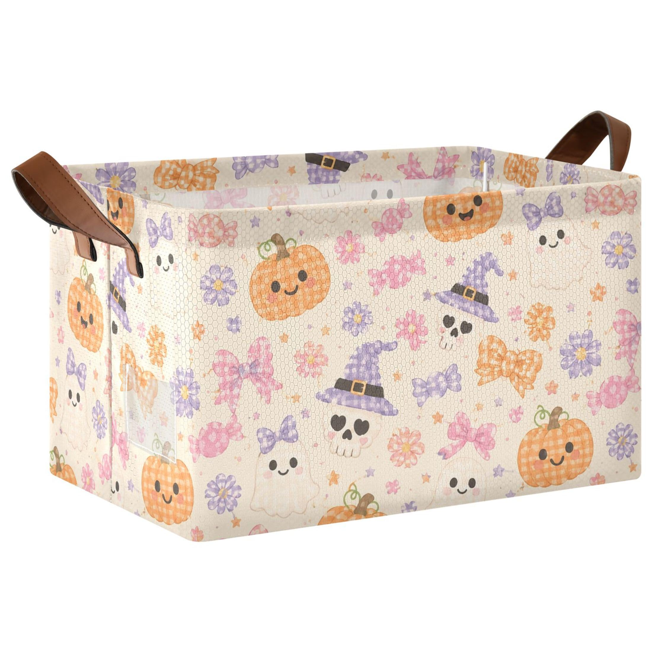 Kutsu Ghosts Pumpkins Skulls Foldable Storage Basket Collapsible Bin With Handles For Shelves