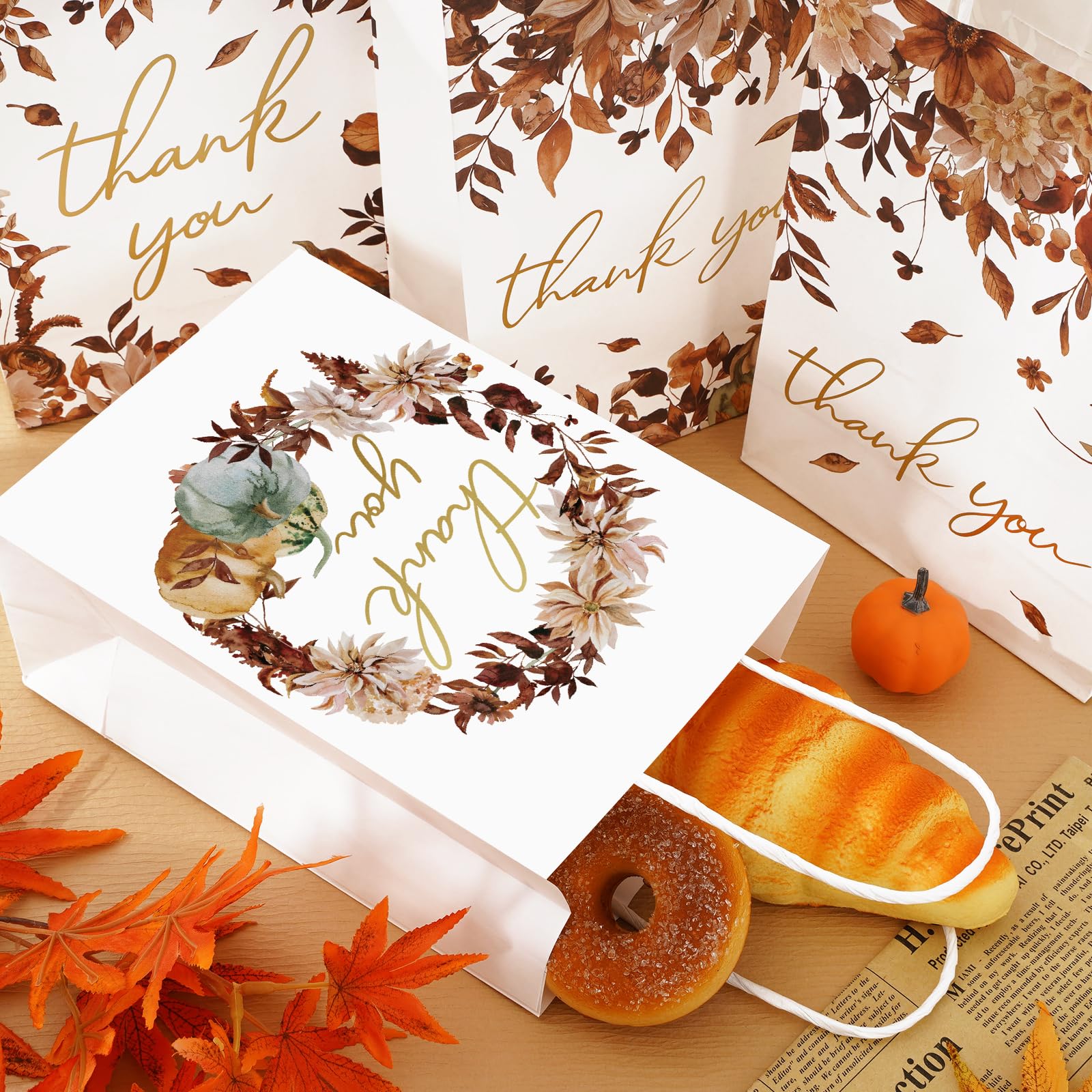 Leaf Design Maroon Gift Bags - 12 Pack, Premium Foil Stamped, 12.5"x10.25"x4.75", With Ribbon Handles For Birthdays, Weddings, Parties