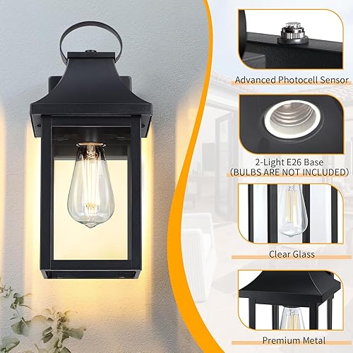 Miniatura 3 de Lámparas de pared para exteriores del atardecer al amanecer, de 13.75 pulgadas, aplique de pared exterior con enchufe de base E26, farol de pared