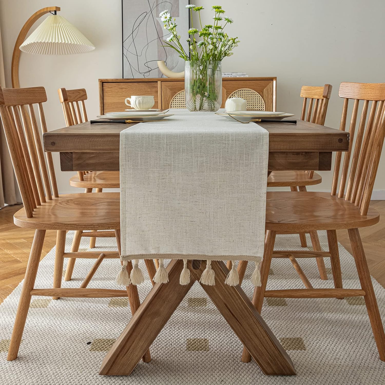 Beda Home Rustic Linen Table Runner Farmhouse Style Table