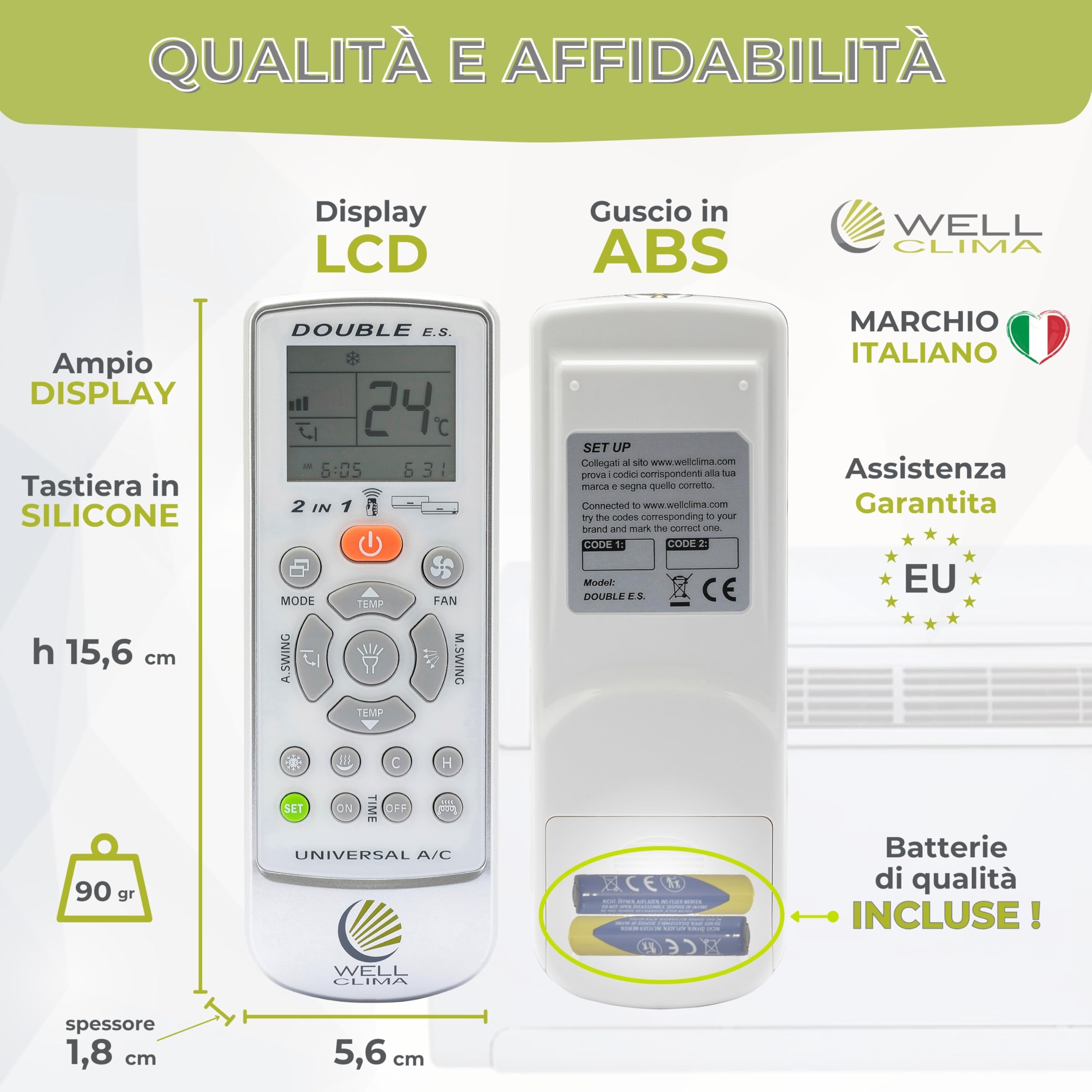 Wellclima Telecomando Compatibile con modelli Unico, Issimo e Climapiù per Olimpia Splendid, Unica Alternativa all’Originale, Pronto all’Uso, Già Configurato Solo per questi Modelli, Batterie incluse