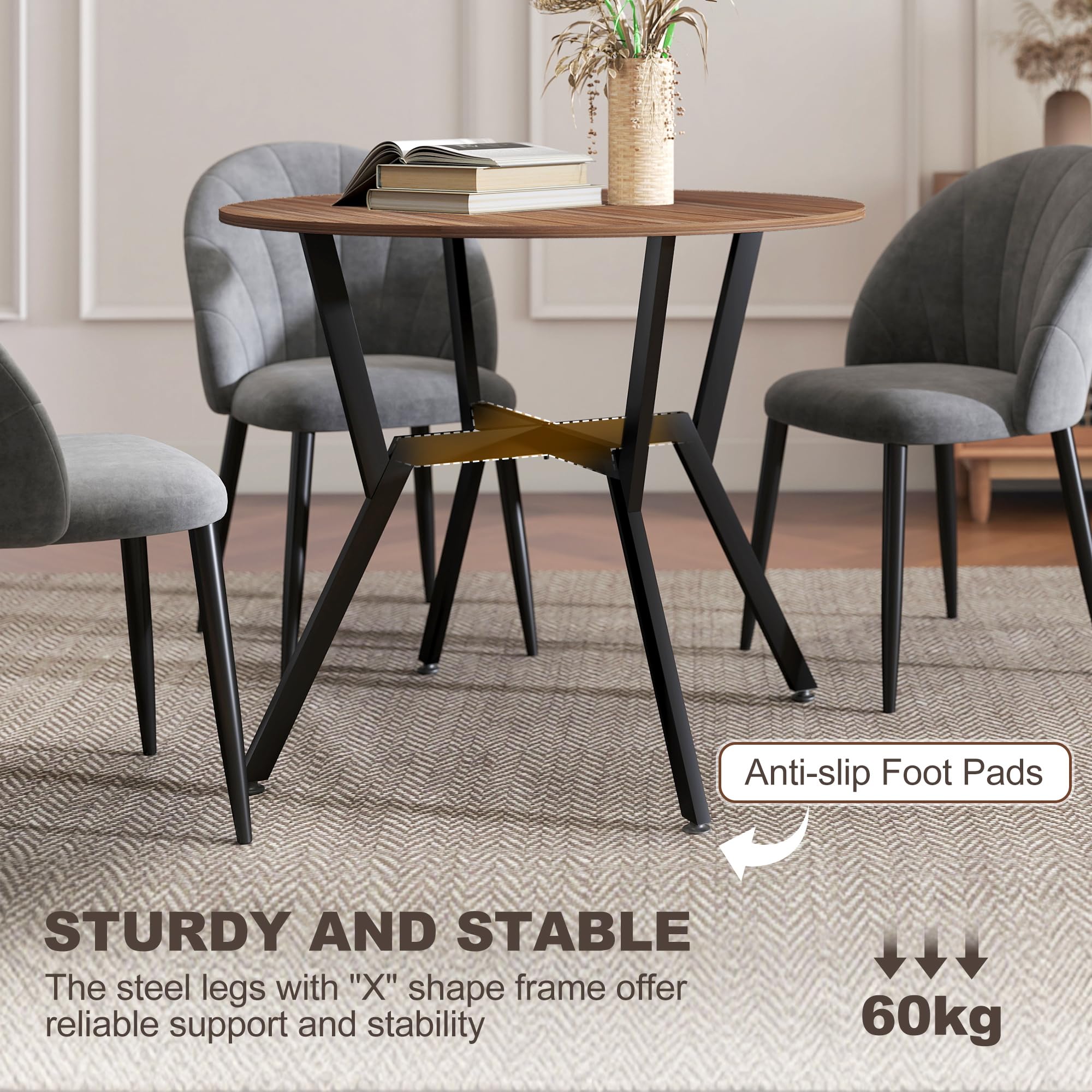 HOMCOM Mesa de Comedor Redonda Mesa de Cocina Industrial con Tapa de Madera y Marco de Acero para Salón Carga 60 kg Ø90x76 cm Marrón — view 5